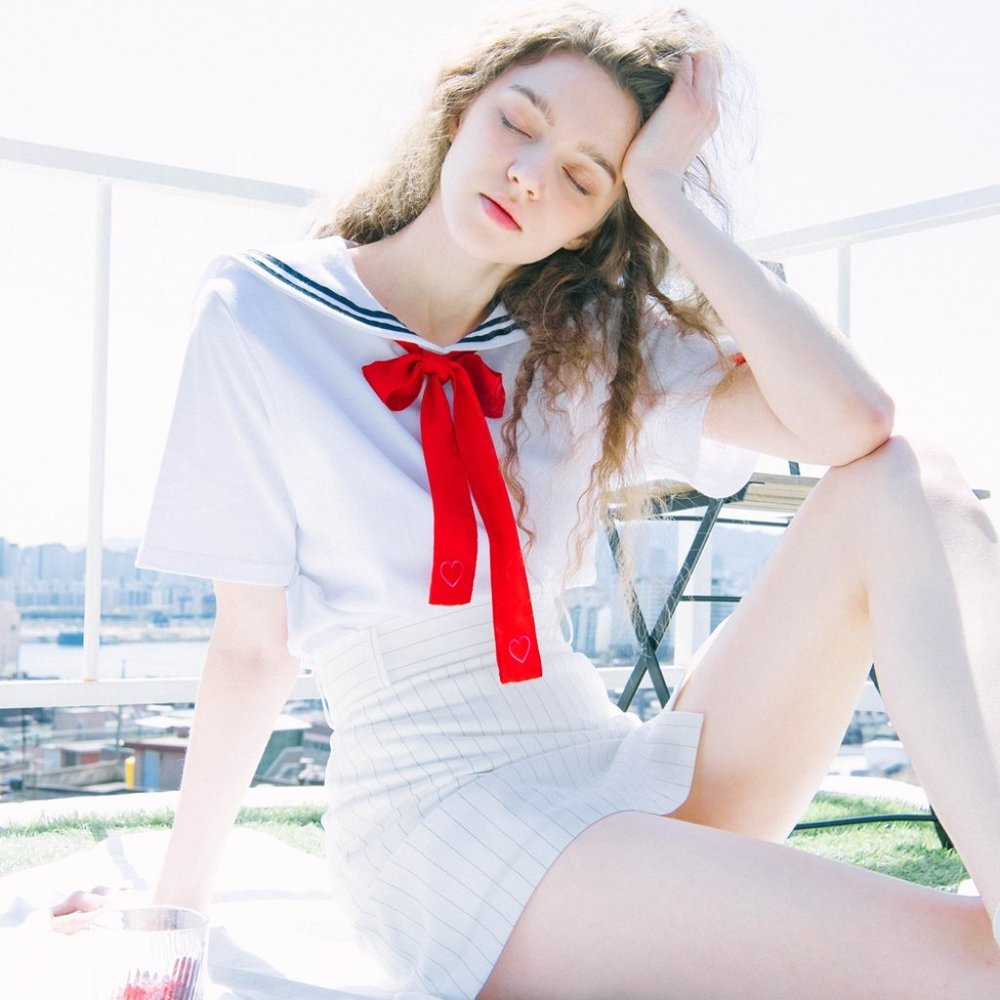 MIXXMIX HEART CLUB SAILOR COLLAR PULLOVER TOP